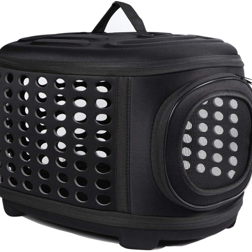 24×7 eMall Portable Breathable EVA Car Soft Fabric Pet Carrier Folding Outdoor Storage Puppy Travel Transport Bag Pack for Dog Cat 43 x 38 x 30 cm (Black)
