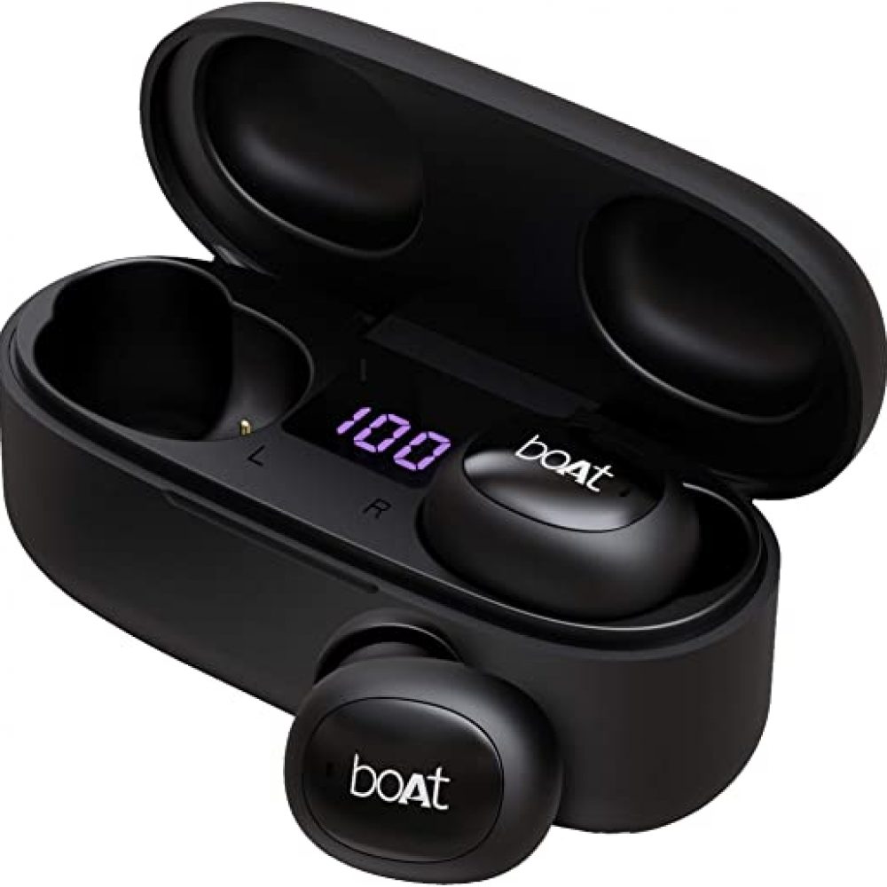 boAt Airdopes 121v2 TWS Earbuds with Bluetooth V5.0, Immersive Audio, Up to 14H Total Playback, Instant Voice Assistant, Easy Access Controls with Mic and Dual Tone Ergonomic Design(Active Black)
