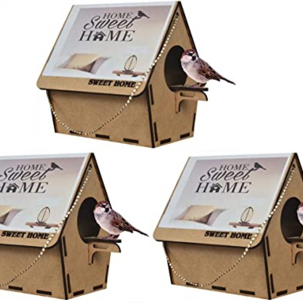 Deskart Bird House for Balcony and Garden Hanging for Sparrow, Hummingbird, Kingfisher Bird Nest for Balcony Made with Wooden MDF Sheet with Hanging and Wall Patch (Brown)