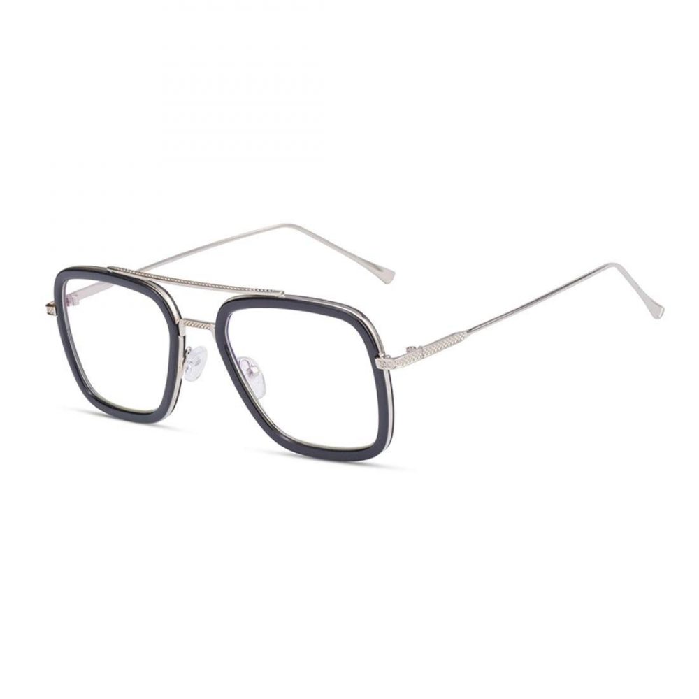 elegante Blue Light Blocking Blue Cut Zero Power anti-glare Rectangular Eyeglasses, Tony Stark Frame for Eye Protection from UV by Computer/Tablet/Laptop/Mobile (With Torch and Testing Card)