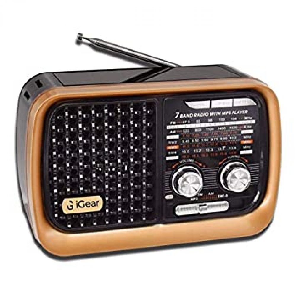 iGear Vintage Vibes – 7 Band Radio FM/AM/SW with MP3 Player Bluetooth, USB, TF/SD Card, inbuilt 1200 mAh Rechargeable Battery, and Built-in Torch, Retro Style