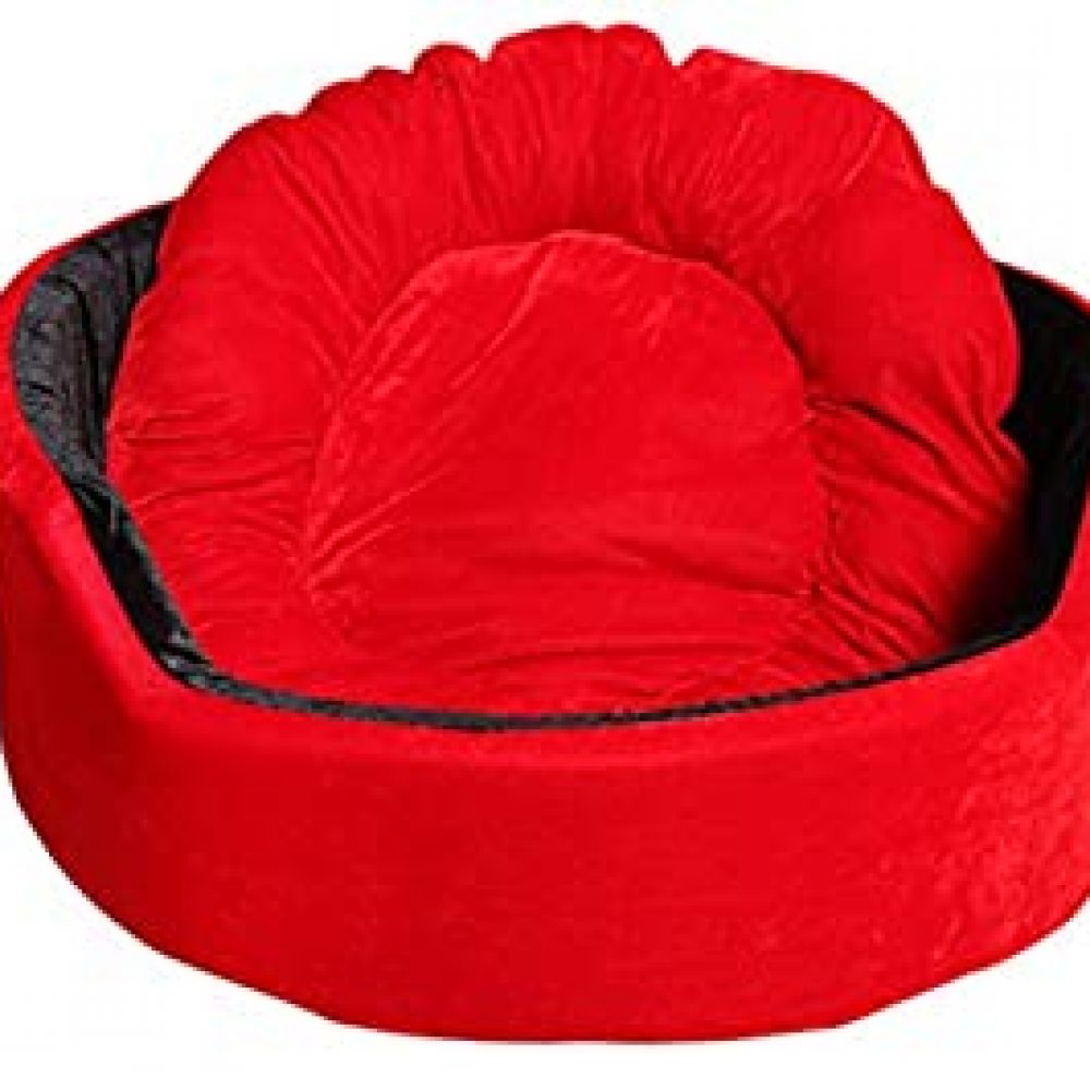 Jerry’s Pet Products Super Soft Dual Round Dog/Cat Bed – Small (Red-Black)