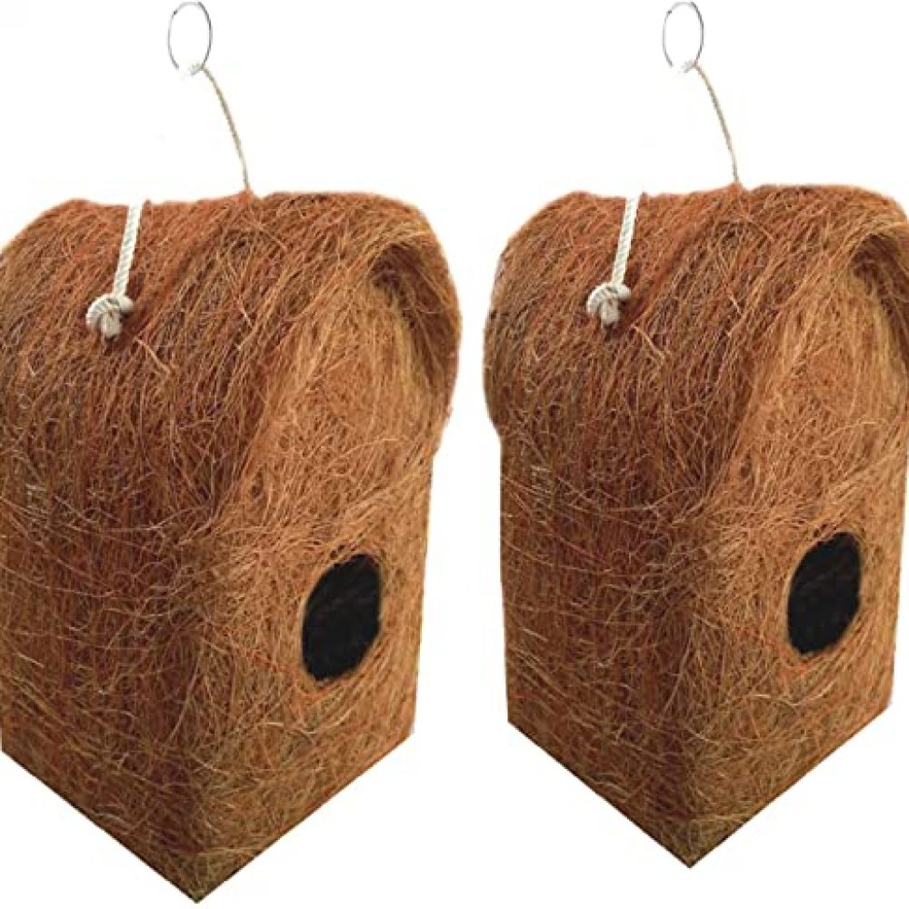 LIVEONCE Pure Nest Bird House Purely Handmade, Type -Coir, Color -Brown, Size (L 12 x W 12 X 20 cm),Set of 2
