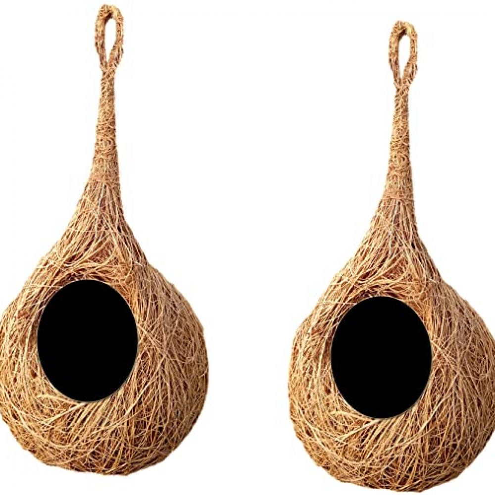 LIVEONCE Safest Round Organic Bird Nest Purely Handmade Love Birds/Sparrow (Brown) -Set of 2