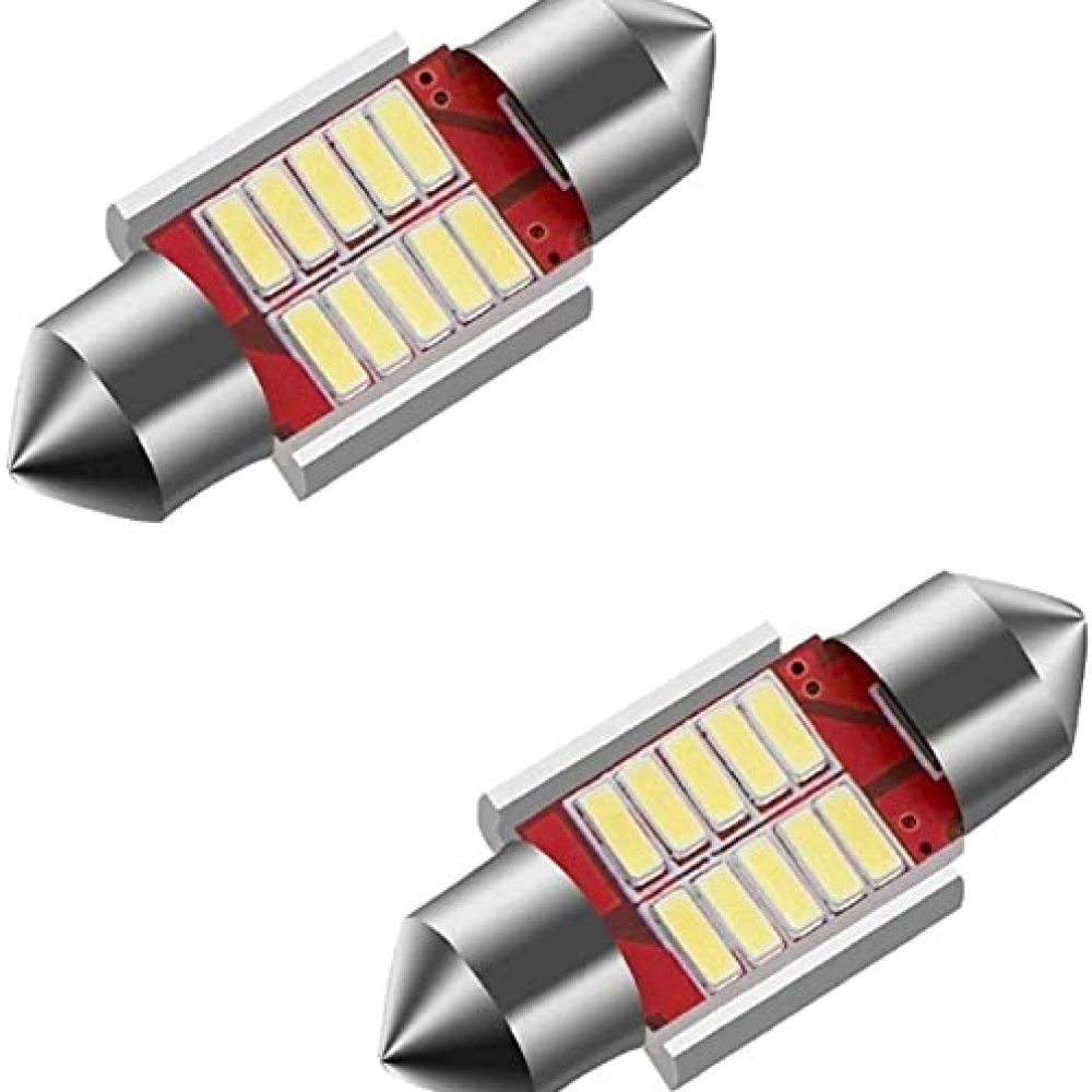 AllExtreme EX31SDW 10 LED Universal Car Interior Super Bright Roof Light Reading Dome Bulb Lamp with Festoon Holder (5W, White, 2 PCS)