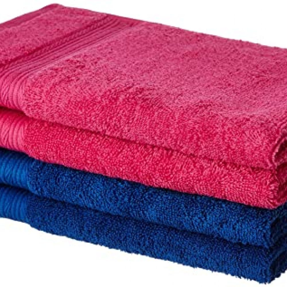 Amazon Brand – Solimo 100% Cotton 4 Piece Hand Towel Set, 500 GSM (Iris Blue and Paradise Pink)