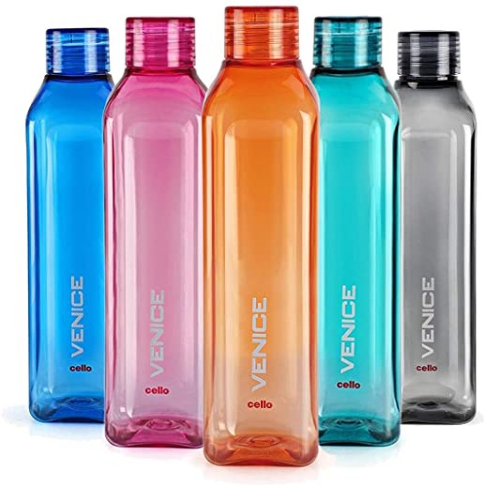 Cello Venice Plastic Bottle Set, 1 Litre, Set of 5, Assorted