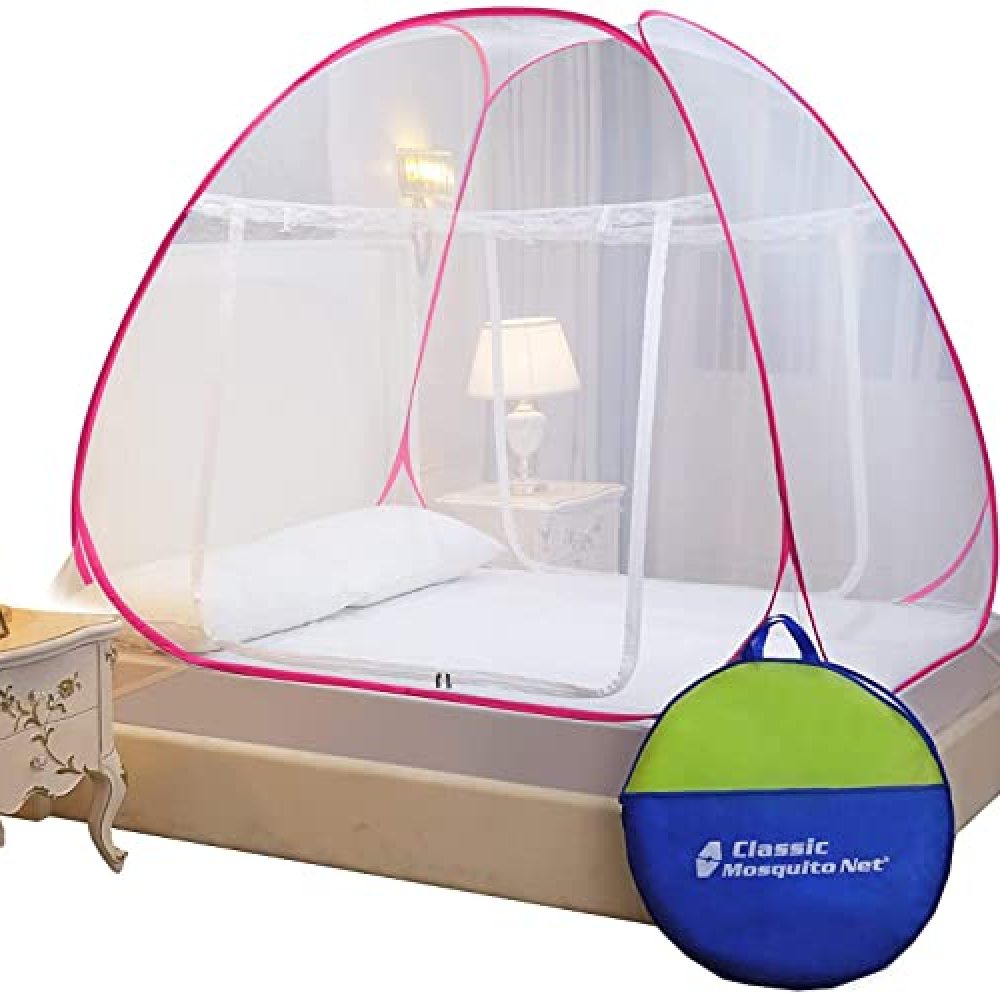 Classic Mosquito Net , King Size Bed , Polyester Foldable Size (L200cm X W200cm X H145cm) – Pink