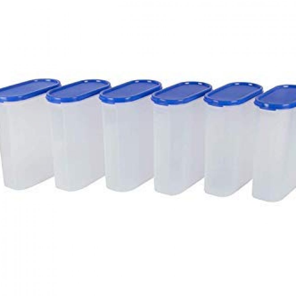 Cutting EDGE Kitchen Storage Container with Plain Lids for Rice, Dal, Atta, BPA-Free, Flour, Cereals, Snacks, Stackable, Modular, 1200ML (5 Cup/40 Oz), Set of 2 – Peppy Blue