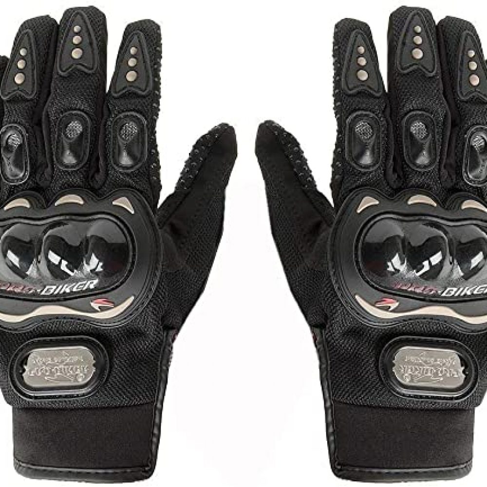 Delhi Traders Brand New Biking/Bike Racing Pro-Biker Riding Hand Gloves (Black_Large)