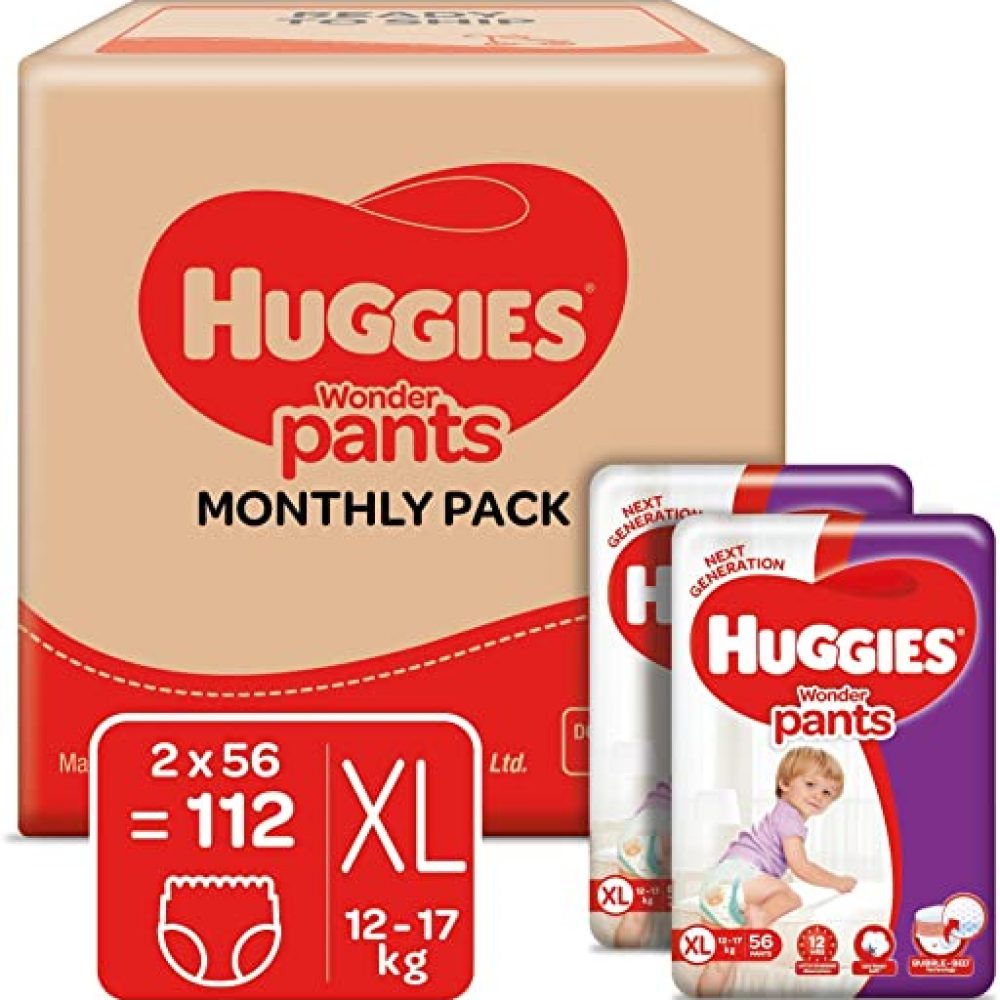 Huggies Wonder Pants, Monthly Box Pack Diapers, Extra Large (XL) (12 – 17 kg), 112 Count