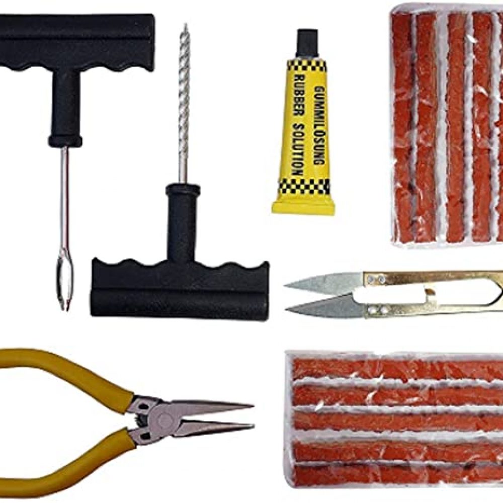 Jagger Complete Tubeless Tyre Puncture Repair Kit (Nose Pliers + Cutter + Rubber Cement + Extra Strips)