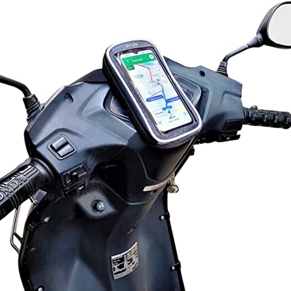 JETLIFE Universal Mobile Holder Mount Pouch-Bag for Scooters Activa Scooty | Improved Design | Original & Premium Product (Grey)