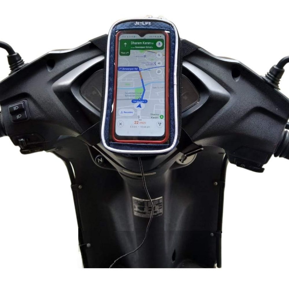 JETLIFE Universal Mobile Holder Mount Pouch-bag for Scooters Activa Scooty | Improved Design | Original & Premium Product (BLUE)