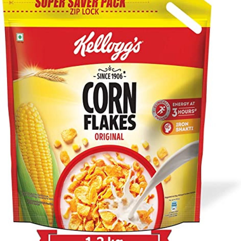 Kellogg’s Corn Flakes Original, High in Iron, High in B Group Vitamins, Breakfast Cereals, 1.2 kg Pack