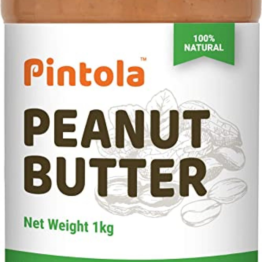 Pintola All Natural Peanut Butter (Crunchy) (1kg) | Unsweetened | 30g Protein | Non GMO | Gluten Free | Vegan | Cholesterol Free (1kg)