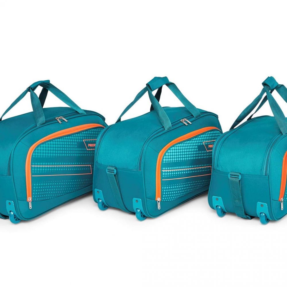 Priority ARC Set of 3 Aqua Blue Polyester 2 Wheel Duffle Bag | Travel Luggage (20″,22″,24″ Inches)