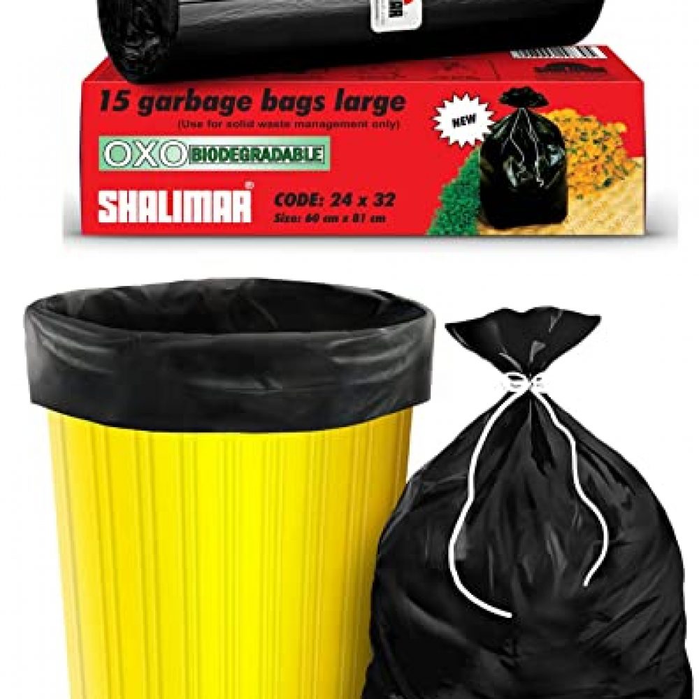 Shalimar Premium OXO – Biodegradable Garbage Bags (Large) Size 60 cm x 81 cm (15 Bags) (Black Colour)