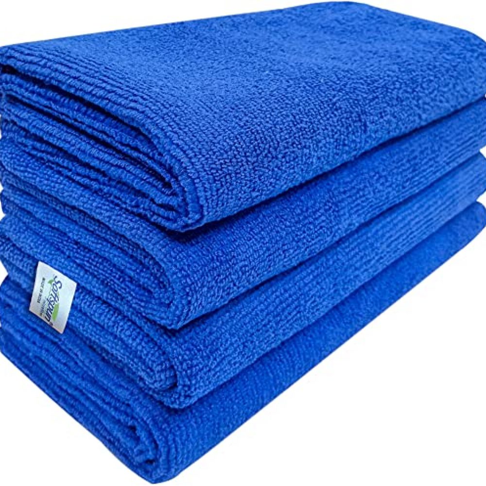 SOFTSPUN Microfiber Cloth – 4 pcs – 40×40 cms – 340 GSM Blue – Thick Lint & Streak-Free Multipurpose Cloths – Automotive Microfibre Towels for Car Bike Cleaning Polishing Washing & Detailing