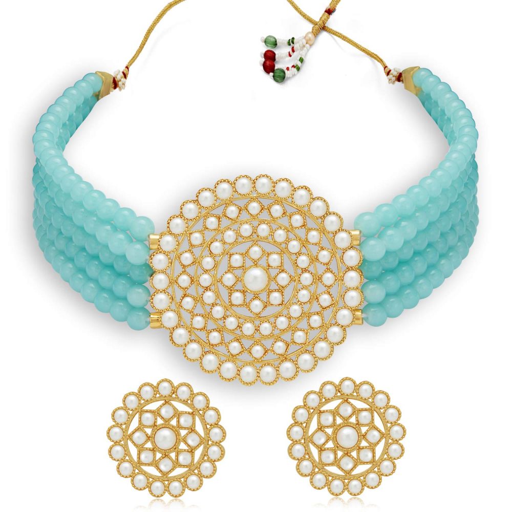 Sukkhi Adorable Gold Plated Pearl Choker Necklace Set for Women