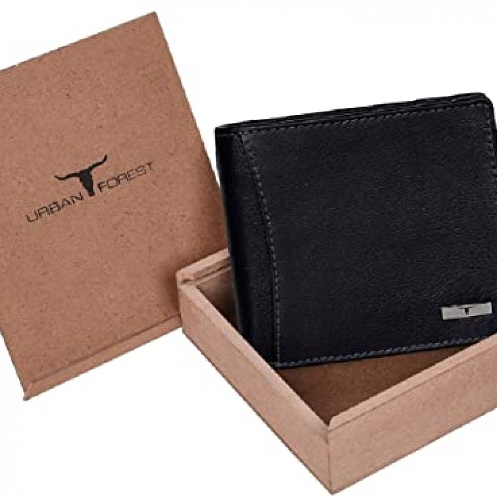 Urban Forest Oliver Black RFID Blocking Leather Wallet for Men – Packed in Premium Wooden Box for Festive Gifting