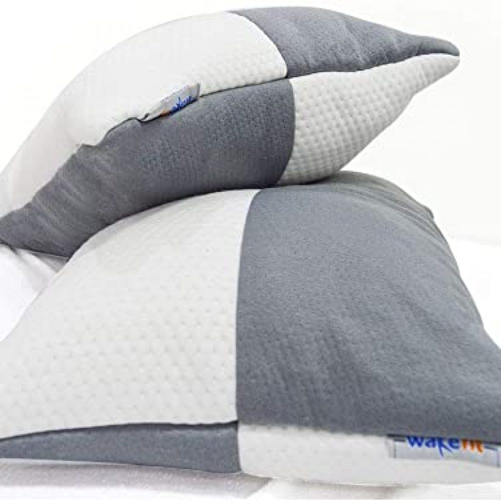 Wakefit Hollow Fiber Pillow, 68.58 cm x 40.64 cm, White & Grey, 2-pieces