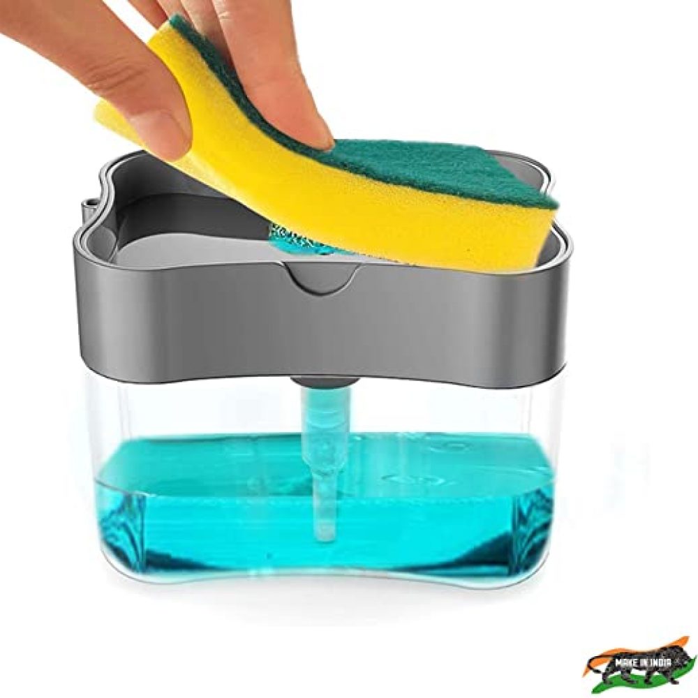 ZooY 2 in 1 Soap Dispenser for Dishwasher Liquid Holder , Liquid Dispenser Through Pump ( Multi-Color , 400 ML) with Sponge (Grey)