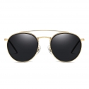 JIM HALO Small Polarized Round Sunglasses for Women Vintage Double Bridge Frame